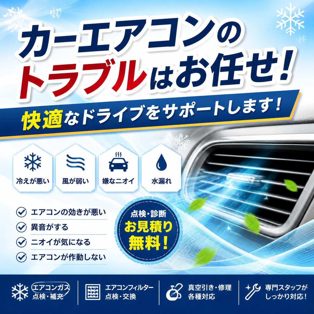 カーエアコンのトラブルはお任せ！快適なドライブをサポートします！