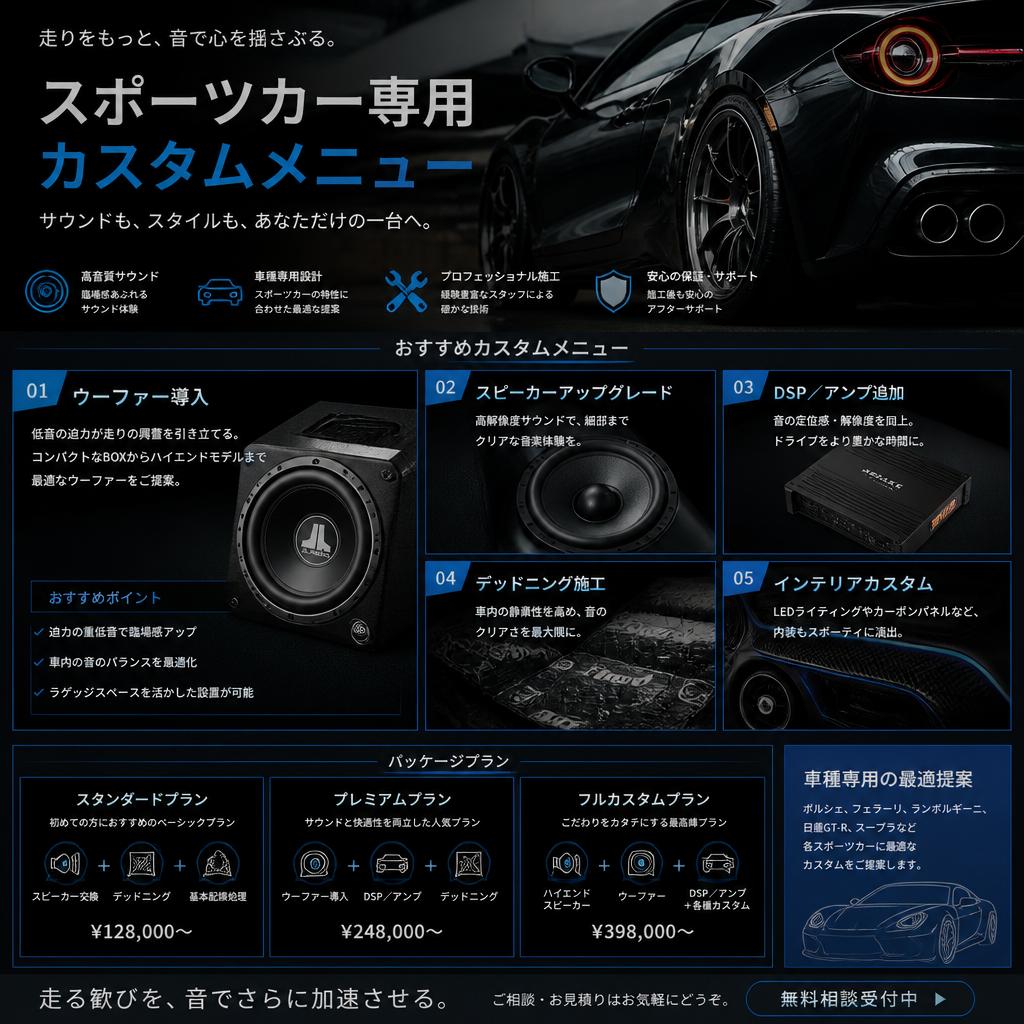 スポーツカーのカスタムメニュー